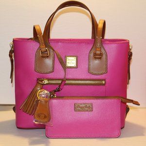 Dooney And Bourke Fuchsia Morgan Satchel w/ Zip Pouch Leather NWT